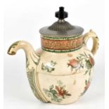 DOULTON; a Royle's patent self-pouring teapot, numbered 63527, with pewter and ebonised cover,