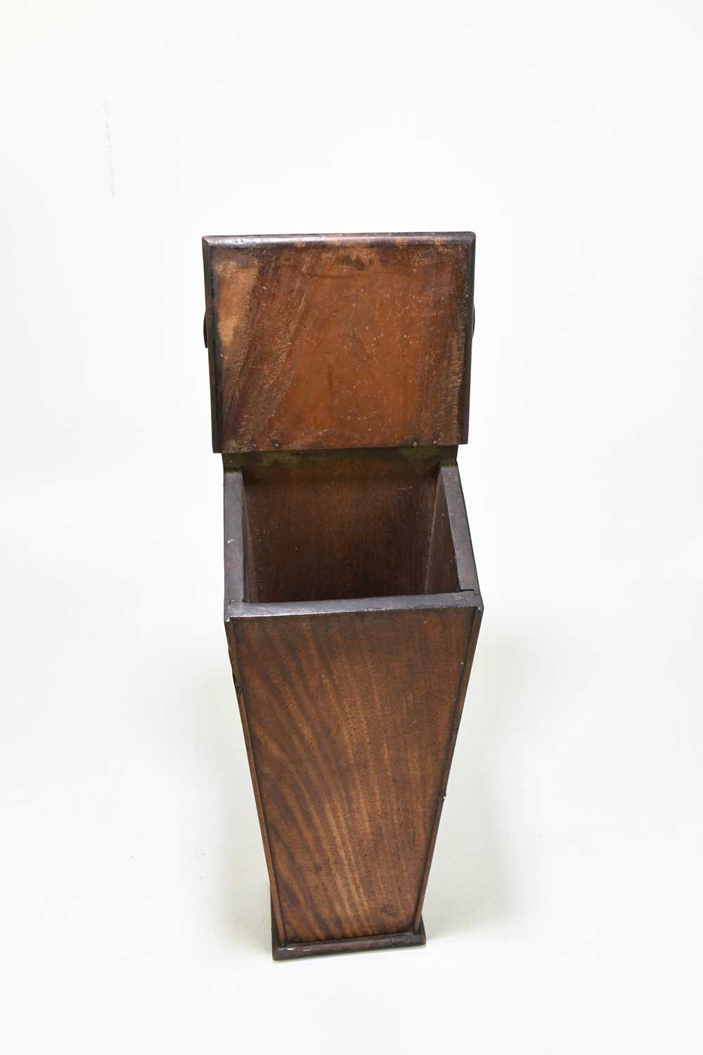 A late George III mahogany candle box with shaped back plate, height 51cm.Condition Report: Wear - Image 4 of 4