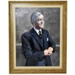 † HAROLD FRANCIS RILEY DL DLITT FRCS DFA ATC (born 1934); oil on board, portait of a gentleman