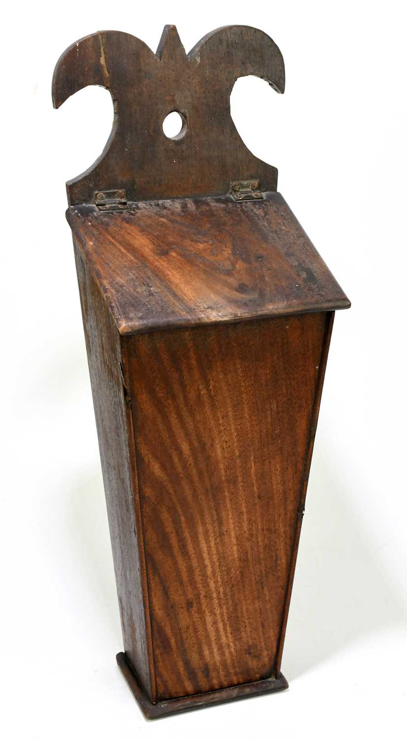 A late George III mahogany candle box with shaped back plate, height 51cm.Condition Report: Wear