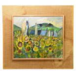 † PETER OLIVER (1927-2006); oil on board, sunflowers in a field, unsigned, 39 x 46cm, framed. Notes: