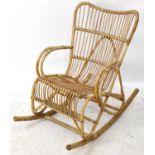 A vintage wicker rocking chair.