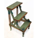 A set of green and gilt painted library steps, height 82cm.