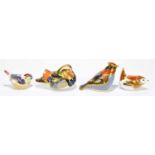 ROYAL CROWN DERBY; four animal form paperweights modelled as birds to include ‘Manifold Wren’,