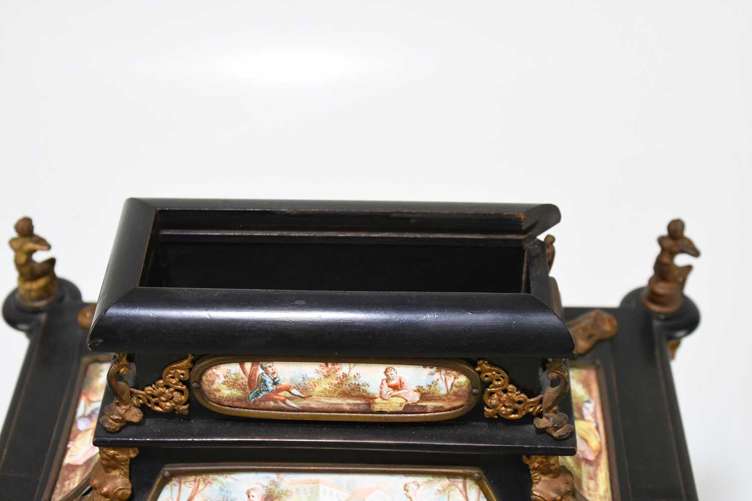 A fine quality 19th century ebonised wood table cabinet with Viennese enamel style panels, with gilt - Image 18 of 20