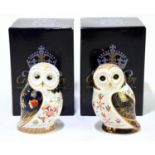 ROYAL CROWN DERBY; two animal form paperweights, comprising 'Daybreak Owl' and 'Old Imari Owl' a