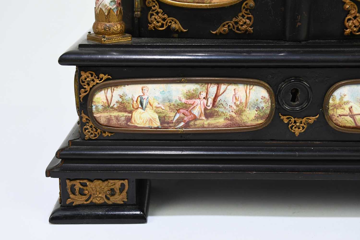 A fine quality 19th century ebonised wood table cabinet with Viennese enamel style panels, with gilt - Image 2 of 20