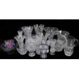 A collection of cut and coloured glassware to include baskets, large vases, bowls, etc, contained in