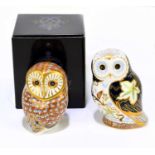 ROYAL CROWN DERBY; two animal form paperweights comprising 'Twilight Owl' and 'Owl' (2). Condition