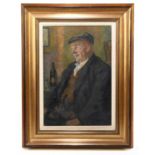 † HARRY RUTHERFORD (1903-1985); oil on board, figure wearing a flat cap beside a bottle of beer,