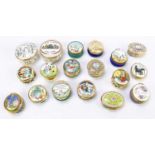 A collection of eighteen Halcyon Days and Bilston & Battersea enamel trinket boxes, various scenes