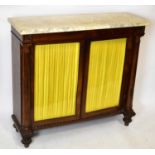 A 19th century marble topped rosewood chiffonier, with a pair of glazed doors enclosing shelves,