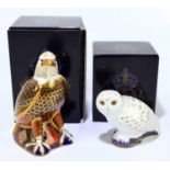 ROYAL CROWN DERBY; two animal form paperweights to include 'Bald Eagle' and 'Snowy Owl' each