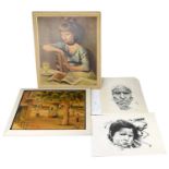 AFTER MARCEL DYF; print of a maiden seated on a chair, together with three further prints (4).