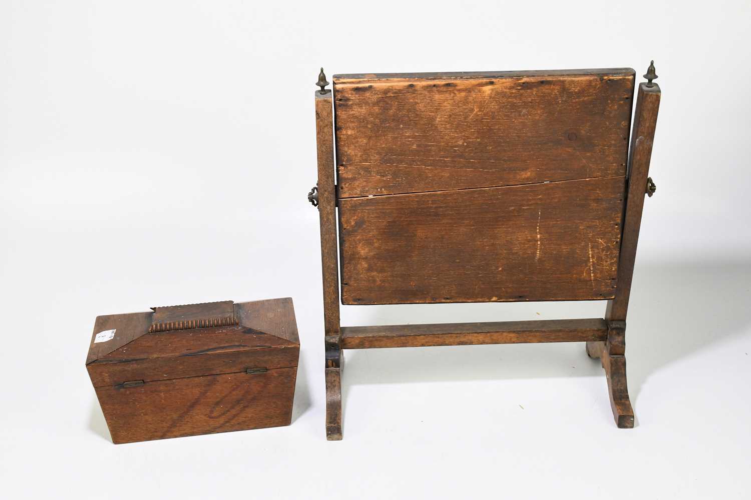 A mahogany tea caddy of sarcophagus form, together with a swing toilet mirror (2) - Image 2 of 3