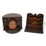 An early 20th century revolving smoker's box with ceramic tobacco jar, and an early 20th century oak