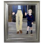 JOHEMIA (JAMES STEELE); oil on board, 'A Moment in Time', HRH Prince George's First Day at School,