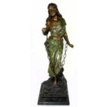 AFTER EMMANUEL VILLANIS; a reproduction bronze sculpture, 'Prise de Corsaire', on marble plinth