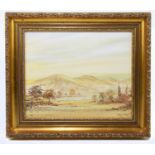 AKIN OF MALVERN; oil on board, ‘The Malverns at Evening’, signed lower left and with gallery