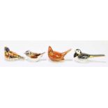 ROYAL CROWN DERBY; four animal form paperweights modelled as birds to include ‘Crested Tit’, ‘