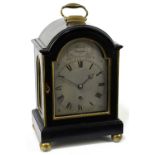 WILLIAM HARDY LONDON; an 18th century miniature ebonised bracket clock, the silvered dial bearing