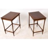 A pair of Edwardian inlaid mahogany side tables on turned column legs, width 42cm, depth 31cm,