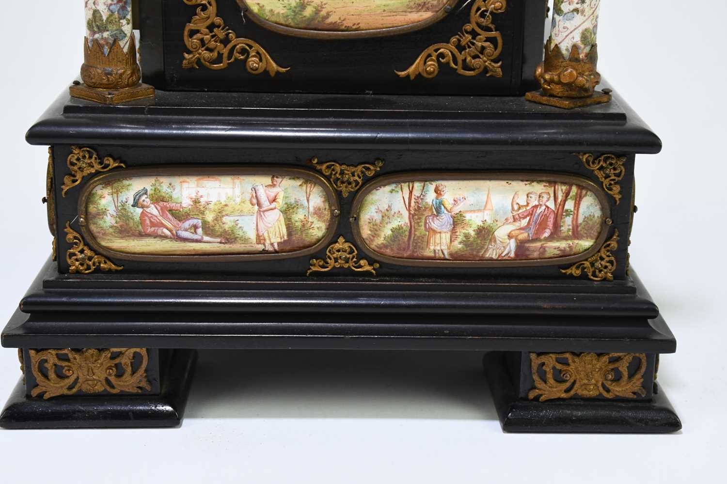 A fine quality 19th century ebonised wood table cabinet with Viennese enamel style panels, with gilt - Image 16 of 20