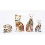 ROYAL CROWN DERBY; four animal paperweights modelled as cats, to include ‘Marmaduke’, etc (4).