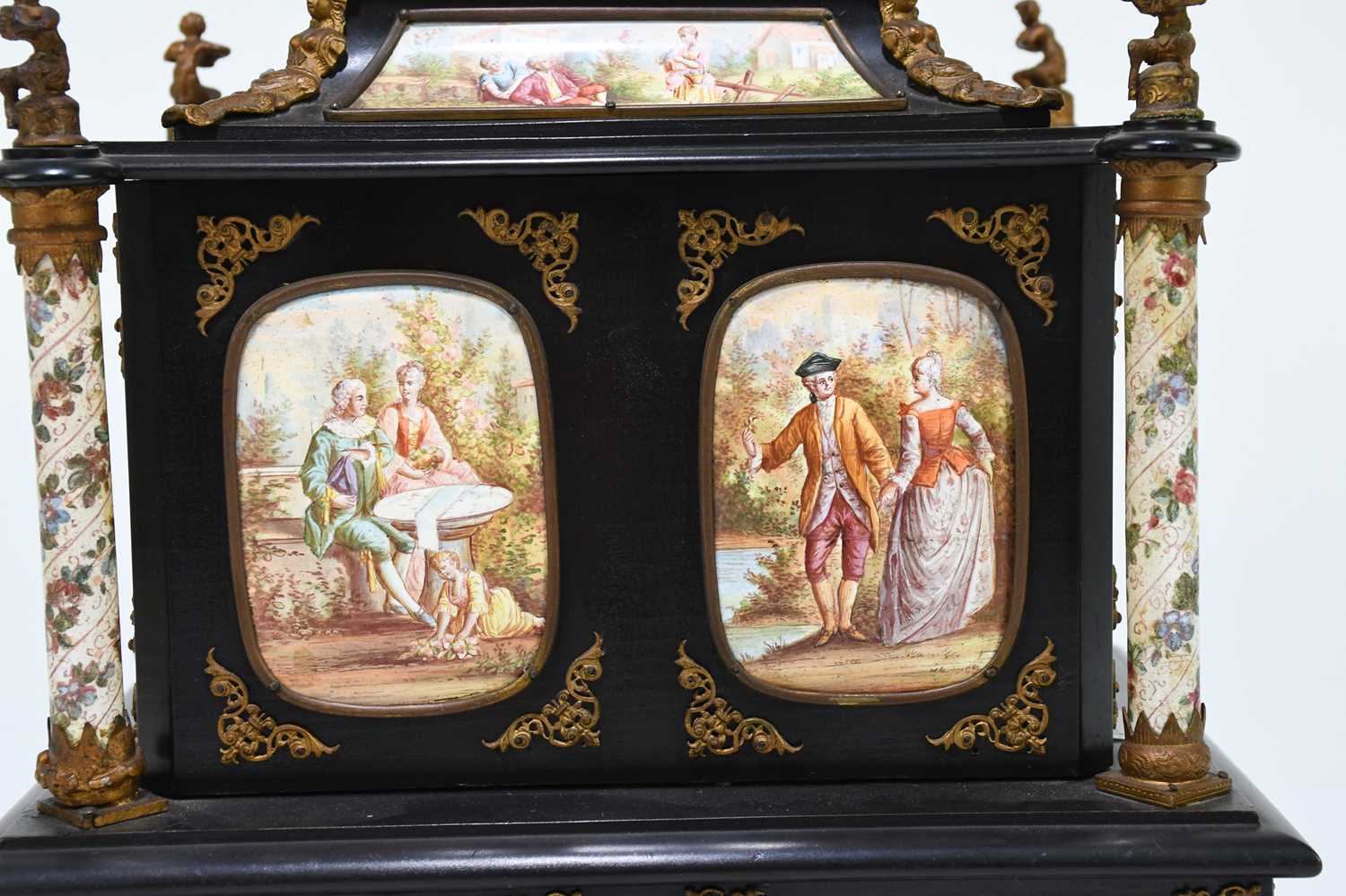 A fine quality 19th century ebonised wood table cabinet with Viennese enamel style panels, with gilt - Image 13 of 20