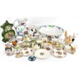 A large collection of sundry ceramics to include a wash bowl and jug, a ceramic clock, Royal