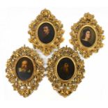 A group of four 19th century oils on board, each depicting a gentleman, unsigned, each in ornate