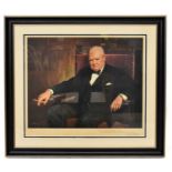 AFTER ARTHUR PAIN; print of Sir Winston Churchill, 50 x 58cm, framed and glazed.