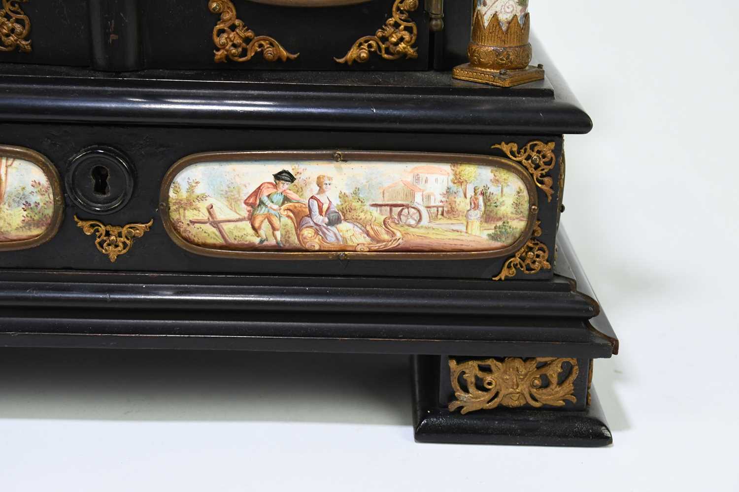 A fine quality 19th century ebonised wood table cabinet with Viennese enamel style panels, with gilt - Image 3 of 20