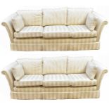 A pair of modern striped beige three seater settees, length 216cm, depth 86cm (2).Condition