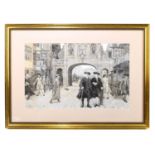 C. GREEN; watercolour, figures walking in a Victorian street scene, signed and dated 1884, 31 x