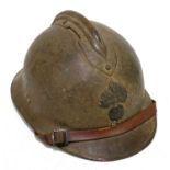 A French early World War II M26 Adrian army helmet, complete with lining and chinstrap.