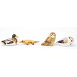 ROYAL CROWN DERBY; four animal form paperweights to include ‘Short Eared Owl’, ‘Duck-billed