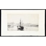 † HAROLD WYLLIE; pencil signed etching, maritime scene, numbered XXXVII, sheet size 25.5 x 43cm,