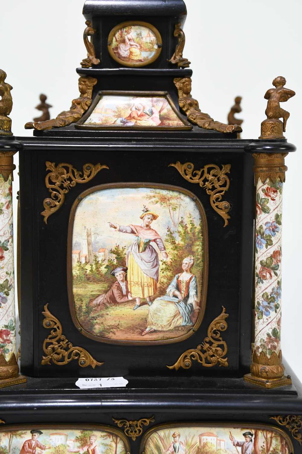 A fine quality 19th century ebonised wood table cabinet with Viennese enamel style panels, with gilt - Image 10 of 20