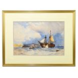 GEORGE CALLOW (1829-1875); watercolour, a collier brig being towed off shore, unsigned, 43 x 29cm,