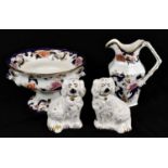 MASONS; a 'Regency' pattern twin handled fruit bowl and jug, with a pair of Staffordshire