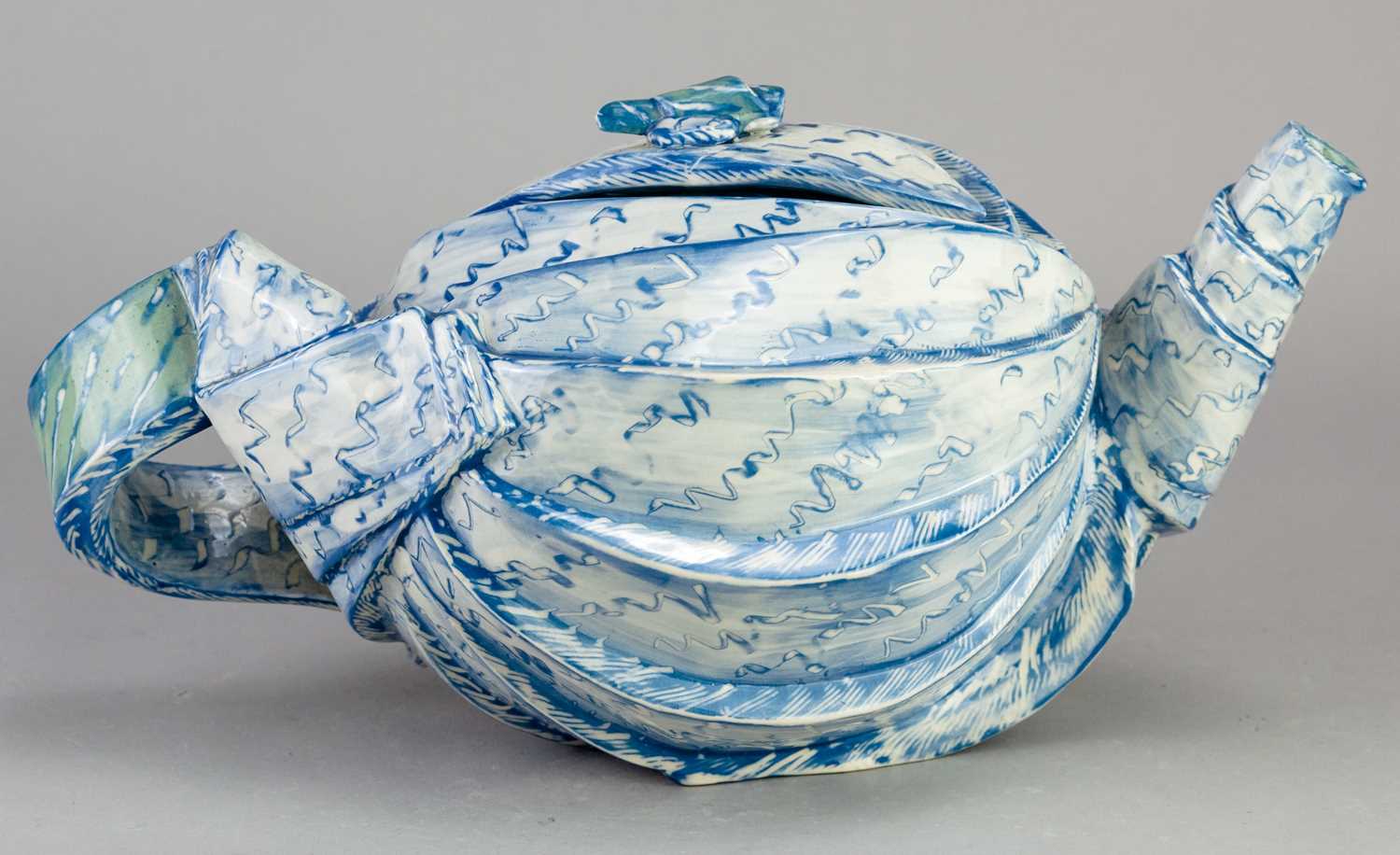 † CAROL McNICOLL (born 1943); an earthenware teapot of eccentric form, incised signature, height - Image 3 of 8