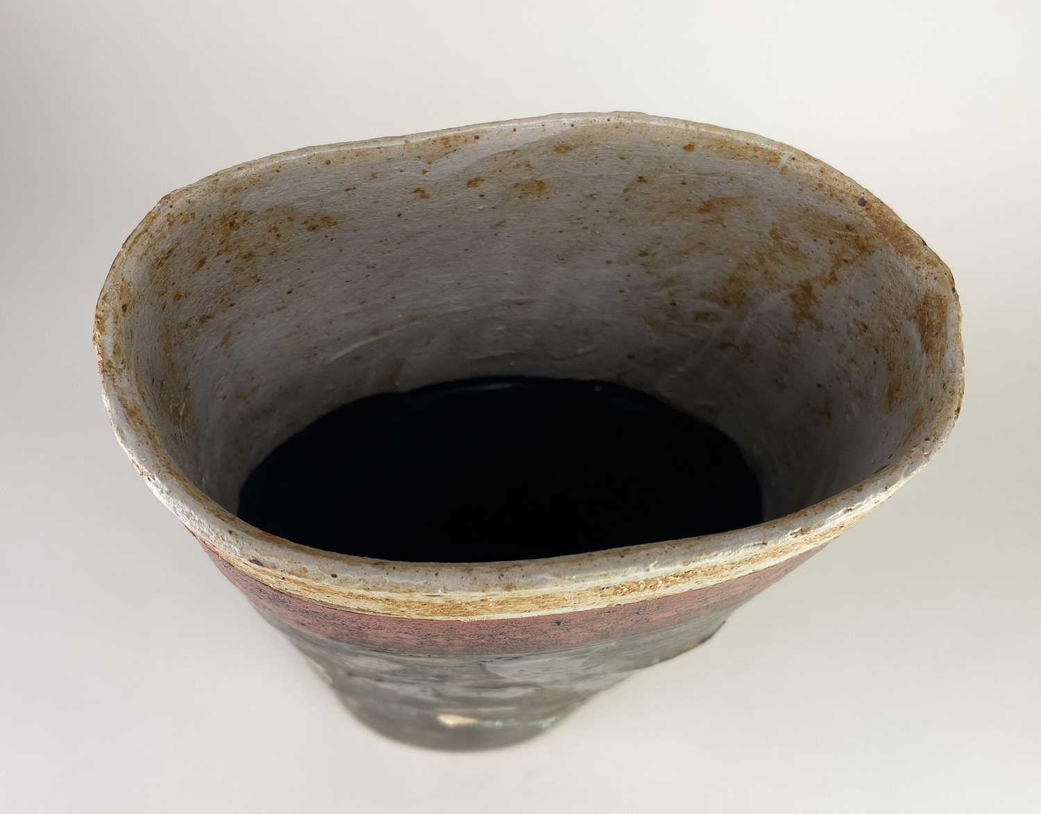 † ROBIN WELCH (1936-2019); a tall oval stoneware vessel covered in bronze glaze with black enamel - Image 6 of 7