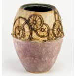 † BERNARD ROOKE (born 1938); a stoneware vase partially covered in mottled copper red glaze with