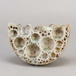 † ALAN WALLWORK (1931-2019); a stoneware wedge form with impressed decoration partially picked out