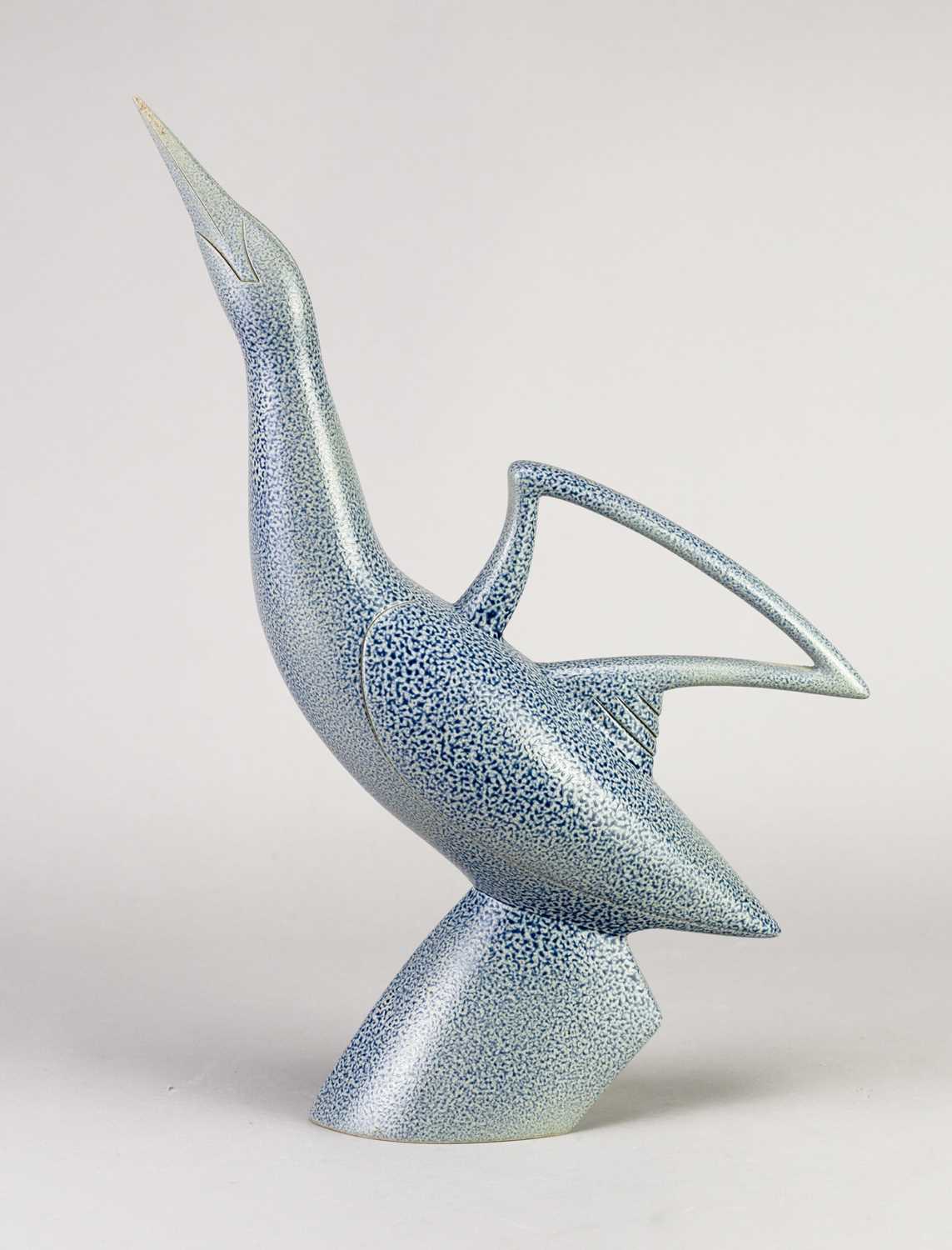 † ANTHONY THEAKSTON (born 1965); a salt glazed bird jug, incised signature, height 36cm.Condition