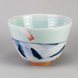 † ADAM FREW (born 1981); a deep porcelain bowl covered in celadon glaze decorated with a band of