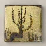 † Attributed to BERNARD LEACH (1887-1979) for Leach Pottery; a stoneware tile depicting a tree,