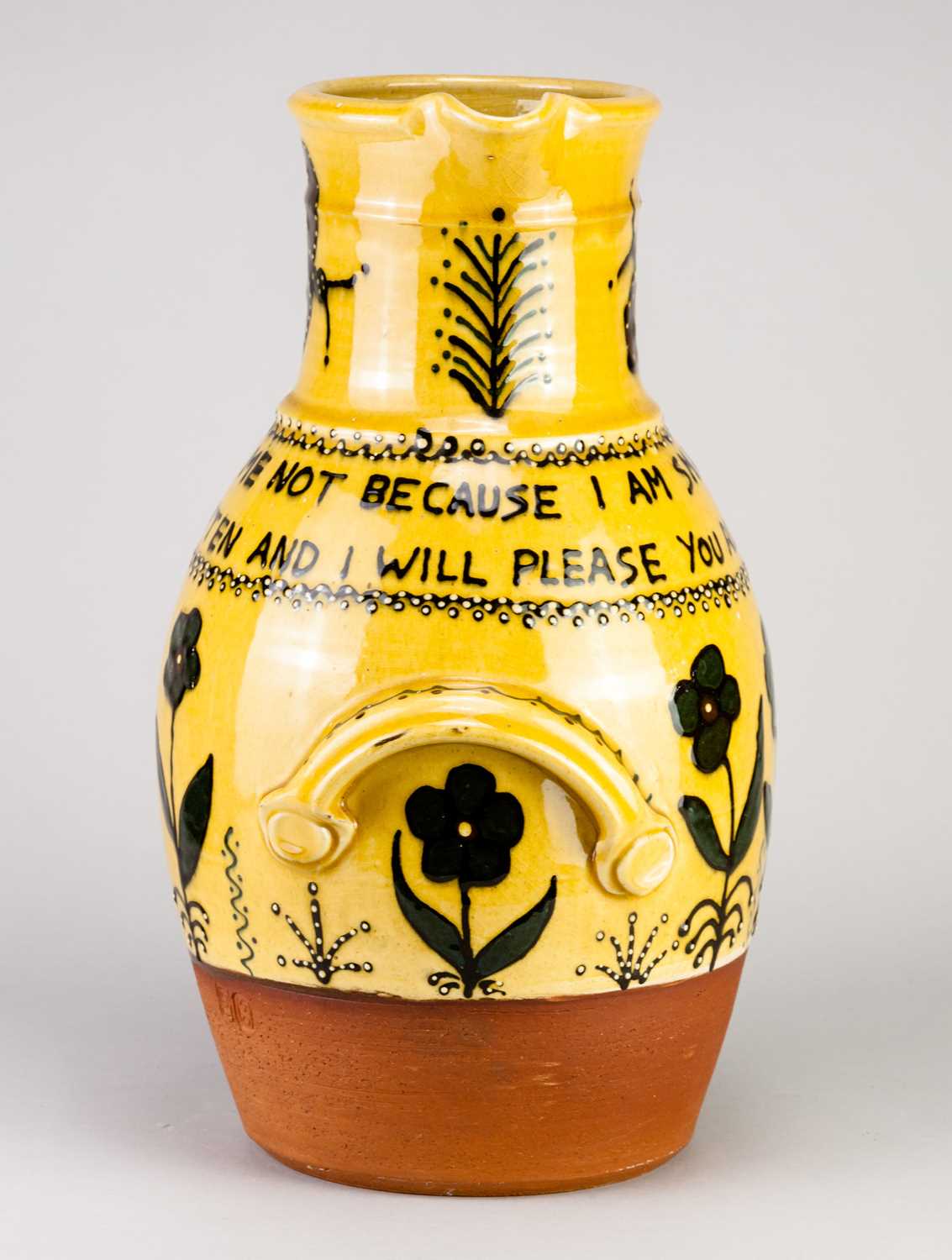 † BENNETT COOPER (1953-2002); a large slipware calligraphic jug decorated with flowers and - Image 2 of 7
