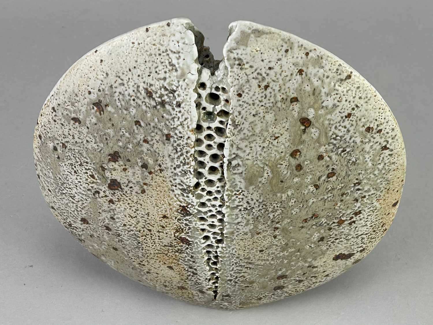 † ALAN WALLWORK (1931-2019); a stoneware split pebble with impressed decoration forming the parting, - Image 5 of 6